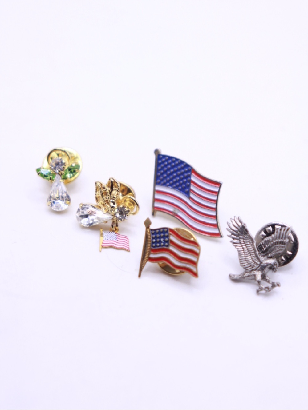American Flag Angel & Eagle Pin Lot - Red, White, Blue, Gold, Silver rhinestones